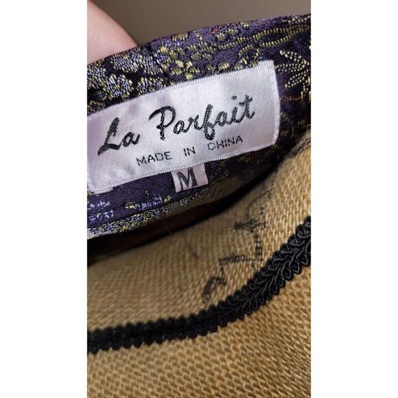 Vtg LA Parfait Chinese Floral Jacket Kimono Robe Black Medium - Picture 5 of 9